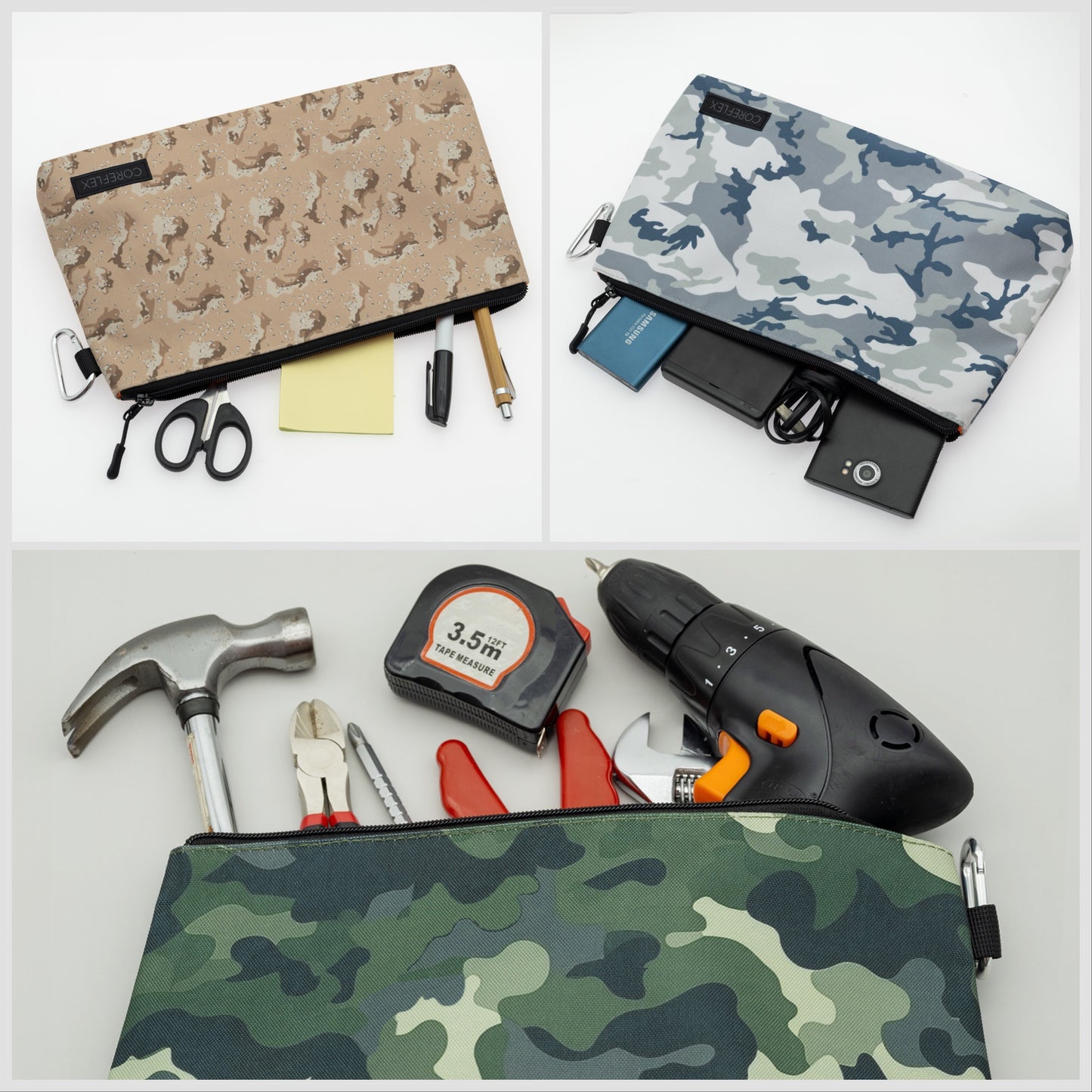 Coreflex 3pack Camouflage premium Tool Pouch Zipper Bag, Multipurpose Storage pouch.