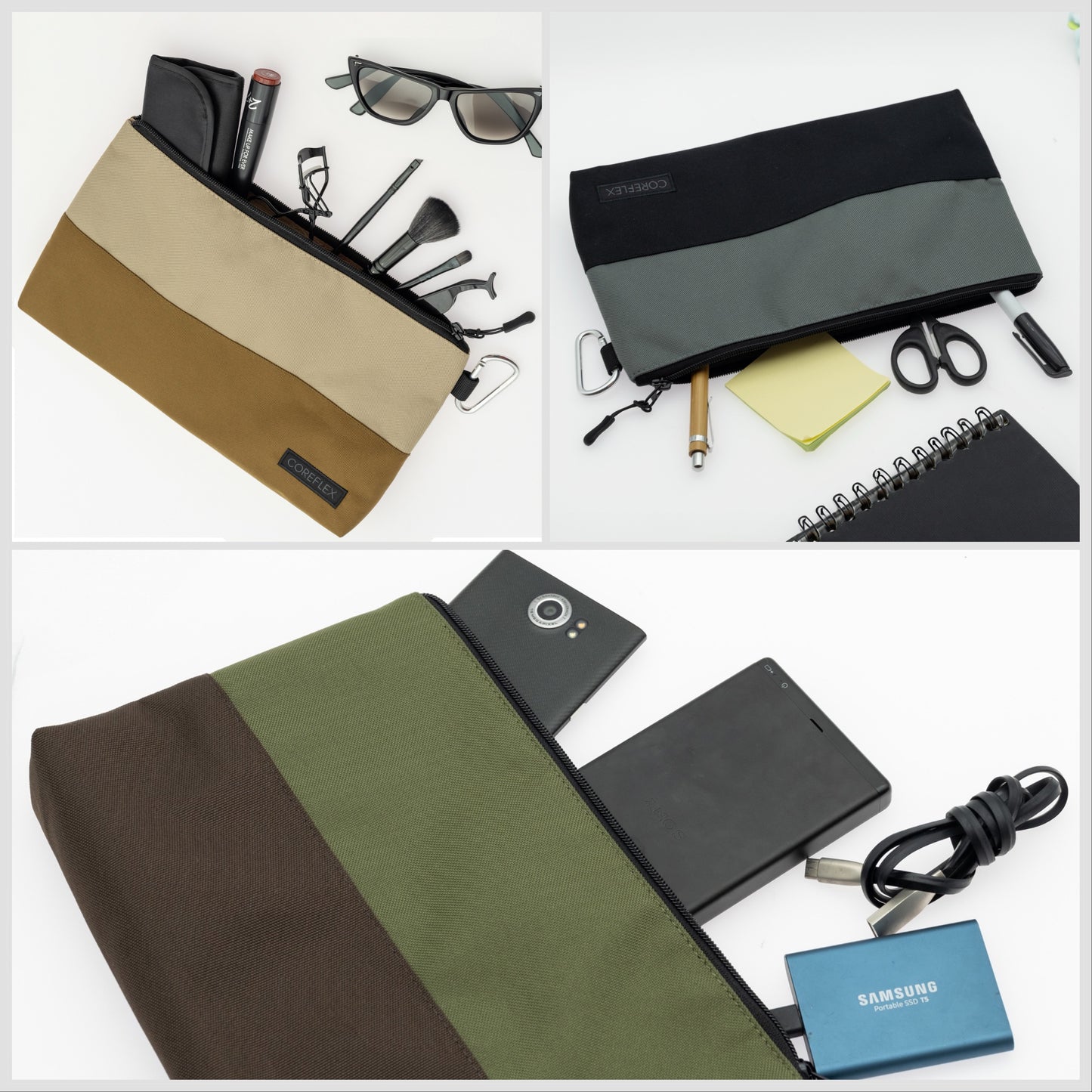Coreflex 3pack premium Tool Pouch Zipper Bag, Multipurpose Storage pouch. Enhanced Bottom