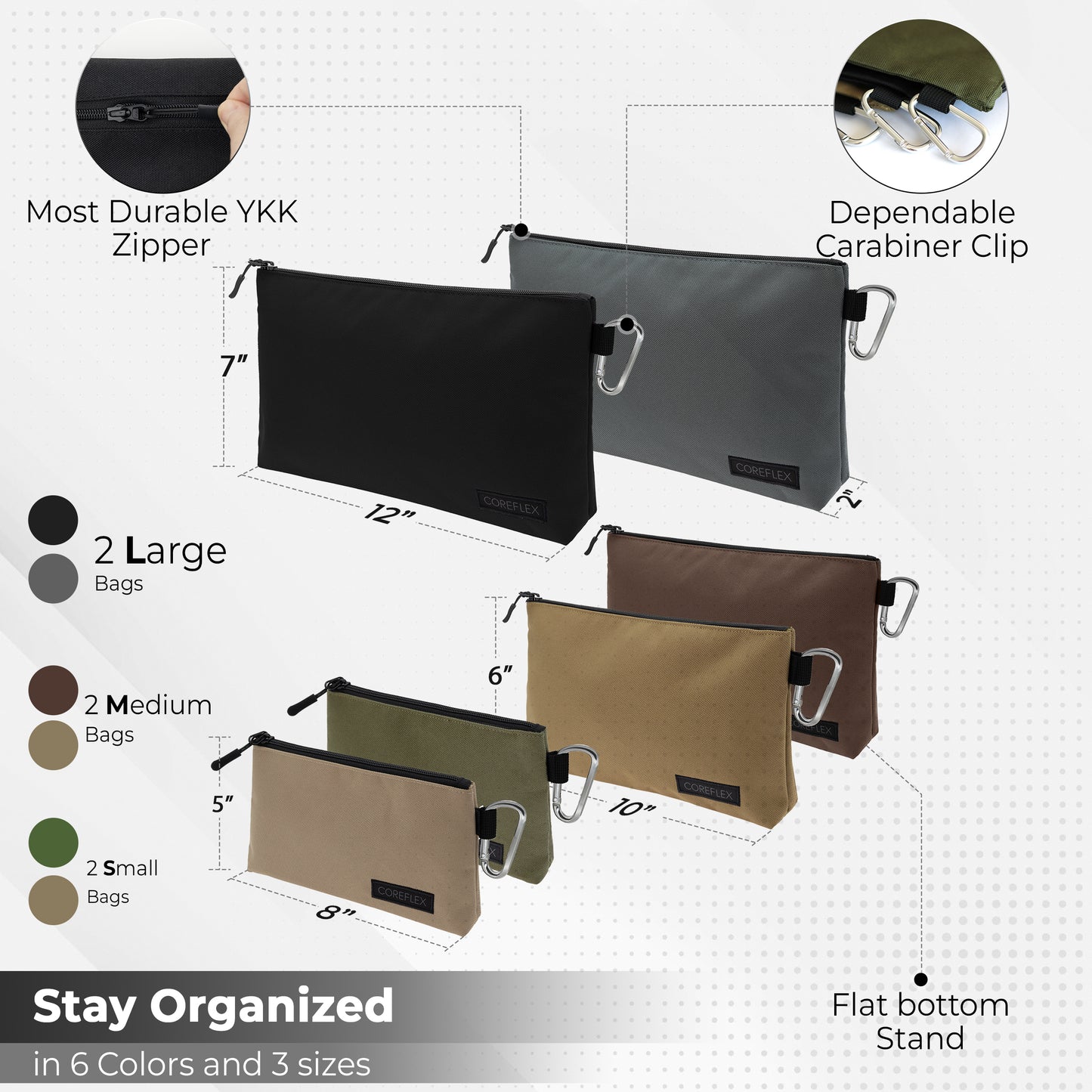 Coreflex 6pack Multi size premium Tool Pouch Zipper Bag, Multipurpose Storage pouch.